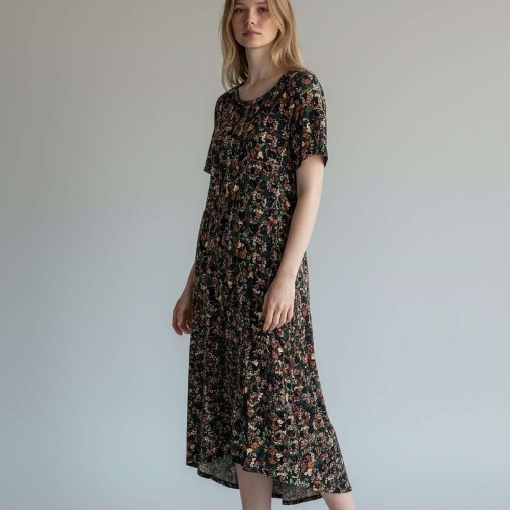 Knit Mickey Happy Midi Stretch Dress 3XL Plus‎ Green All Over Print Short Sleeve